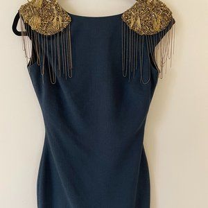 Emerald Green Badgley Mischka Dress with Gold Shoulder Embellishments